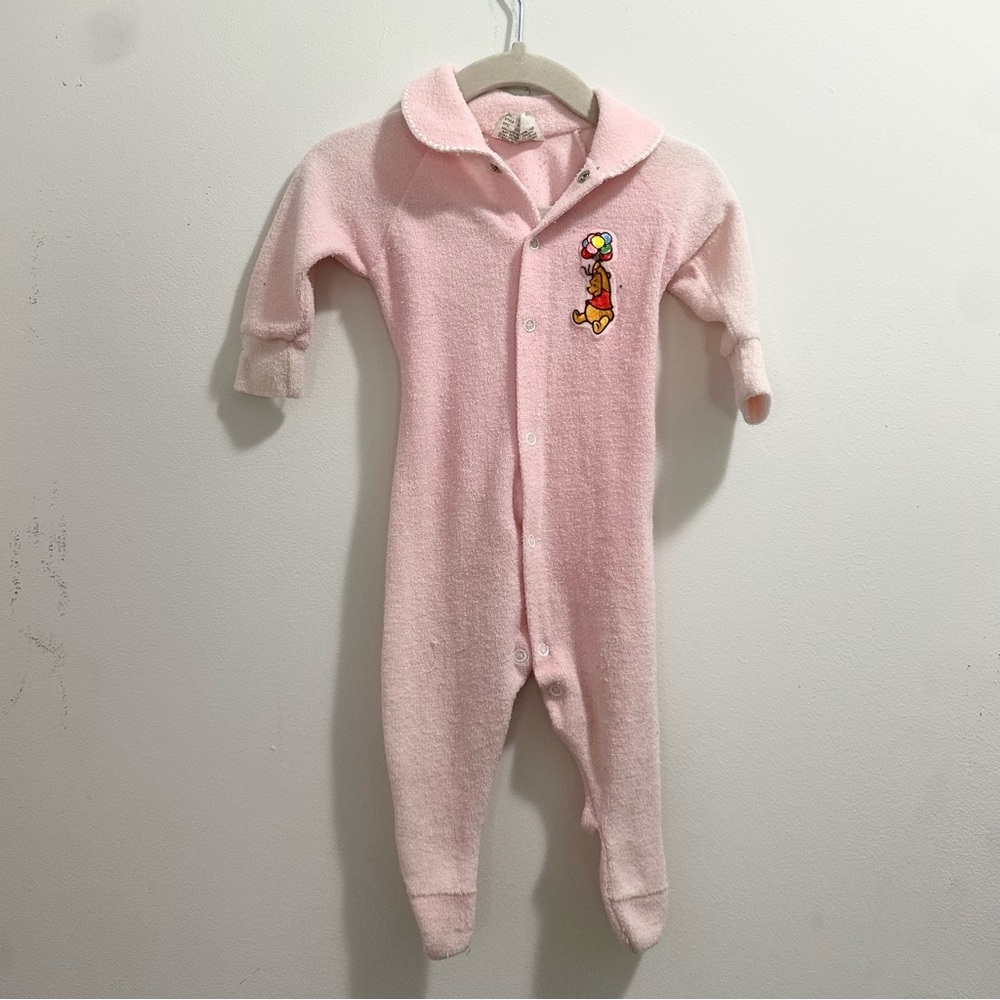 Vintage Sears Winnie The Pooh Pink Terry Cloth Sleeper Button Down Collared